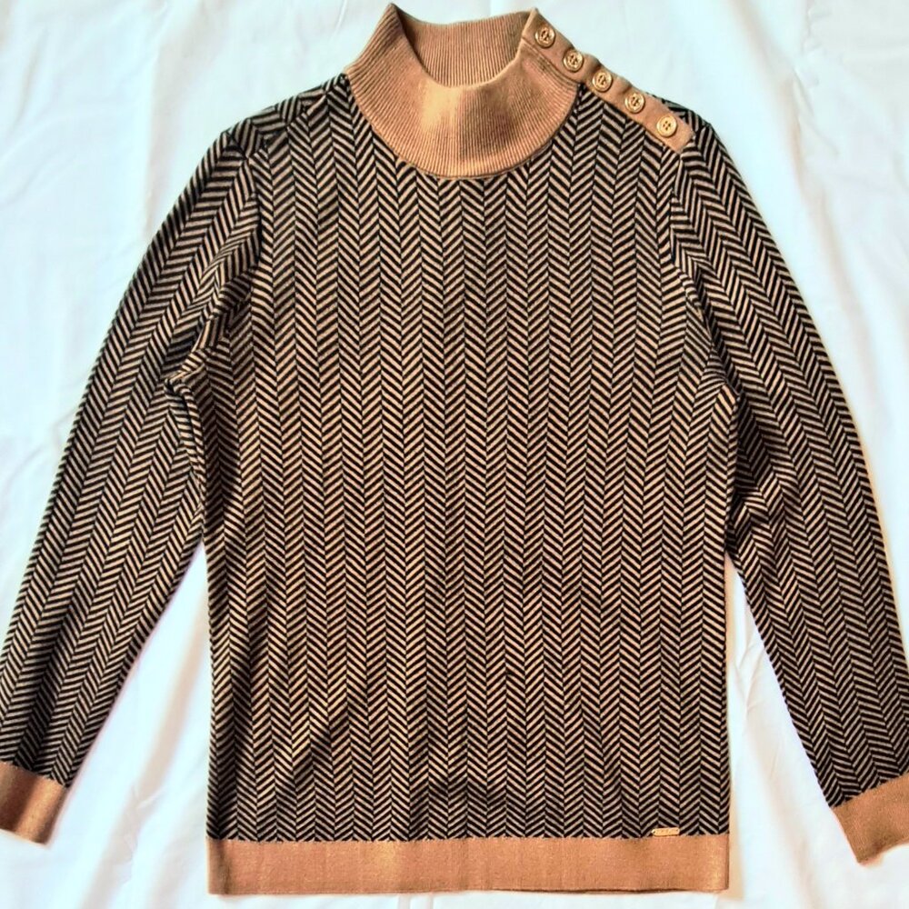 Calvin Klein women's pullover sweater mock neck brown black medium